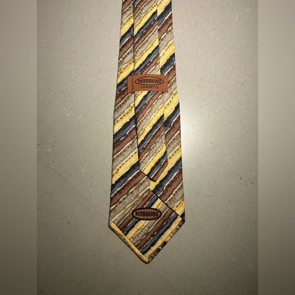 Missoni southwestern style 100% silk yellow blue sunset colors designer mens tie